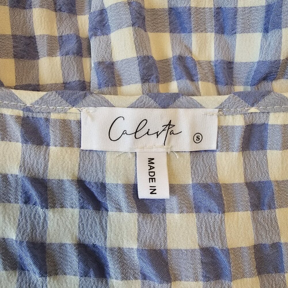 Calista Tiered Gingham Checked Midi Dress w/Pockets Blue Cottagecore Modest S - Picture 7 of 12